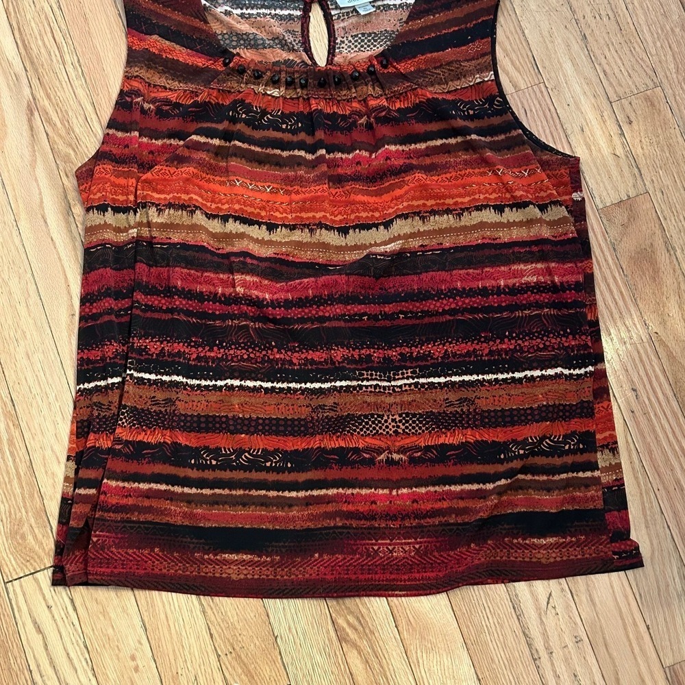 Dressbarn Striped Print Sleeveless Blouse Beaded Neckline Plus‎ Size 2X T41-54
